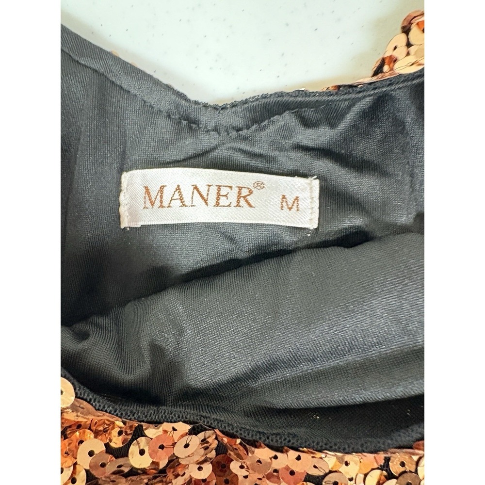 Ombre Sequin Bodycon Dress V-Neck Cap Sleeve Copper Bronze Black Cocktail Midi - Picture 10 of 10